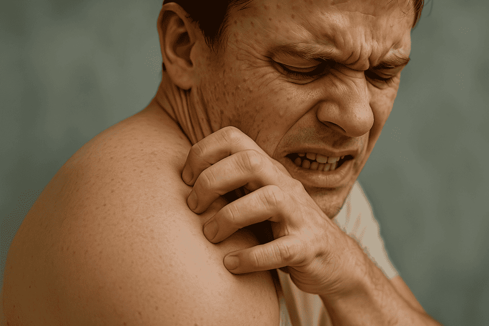 Man experiencing Formication - a tactile hallucination that creates the sensation of insects crawling on your skin