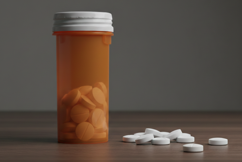 Prescription bottle containing Oxycodone pills