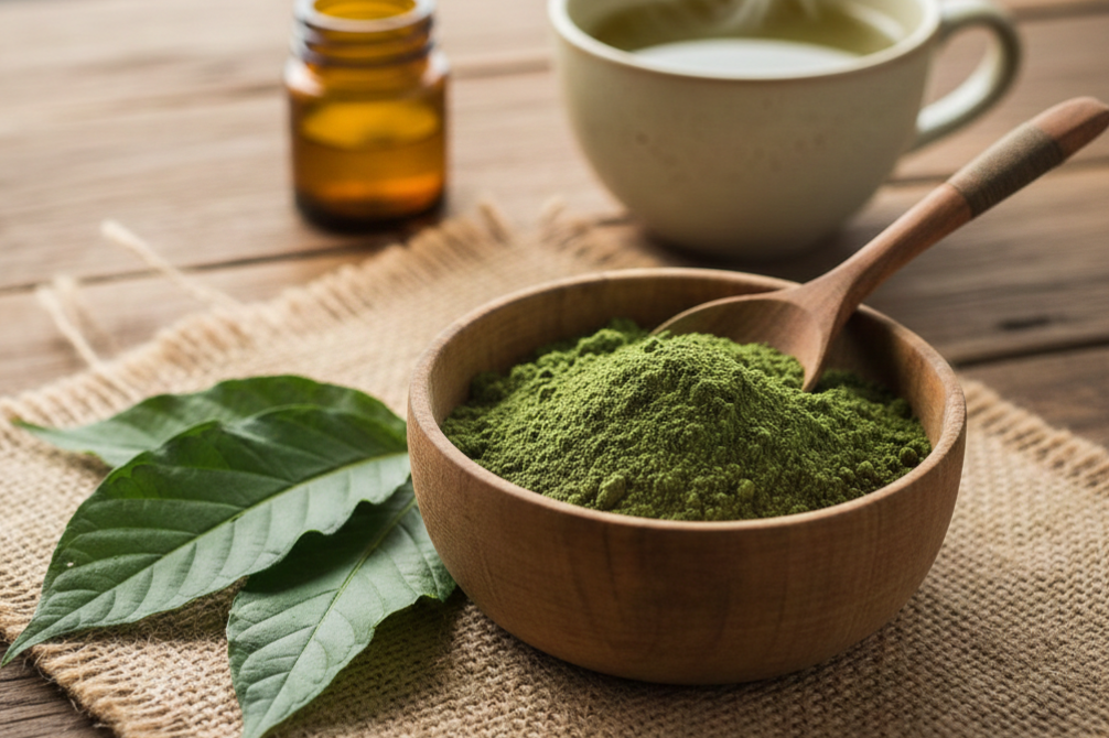 Kratom (Mitragyna speciosa) in powder form